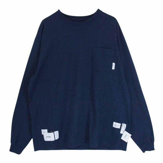 WTAPS ダブルタップス 21SS 211ATDT-CSM16 INSECT 01/LS/COPO インセクト ロゴ ポケット 長袖 Tシャツ ロングスリーブ ロンT ネイビー系 03【中古】