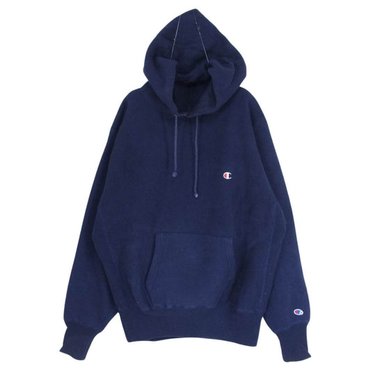 Champion チャンピオン ヴィンテージ 90s USA製 刺繍タグ 目有 リバースウィーブ スウェット パーカー ネイビー系 M【中古】