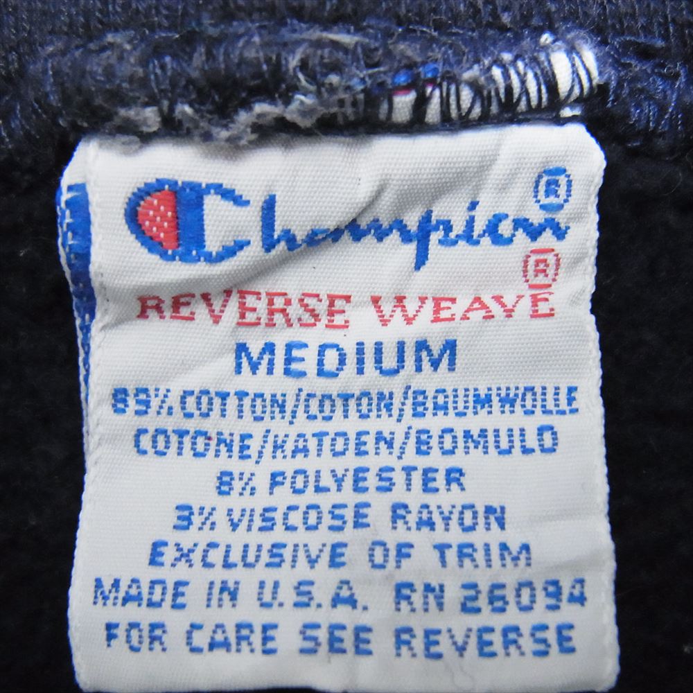 Champion チャンピオン ヴィンテージ 90s USA製 刺繍タグ 目有 リバースウィーブ スウェット パーカー ネイビー系 M【中古】