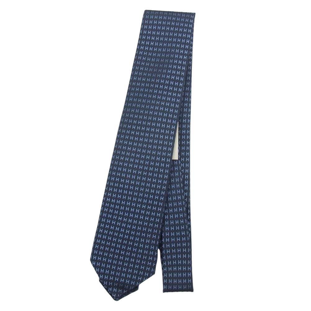 HERMES エルメス H038188T ファソネH シルク100％ ネクタイ タラサ/ブルー ネイビー系【極上美品】【中古】
