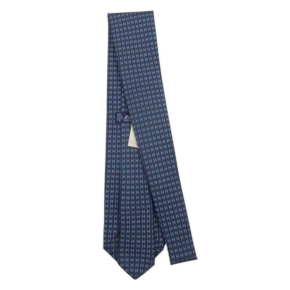 HERMES エルメス H038188T ファソネH シルク100％ ネクタイ タラサ/ブルー ネイビー系【極上美品】【中古】