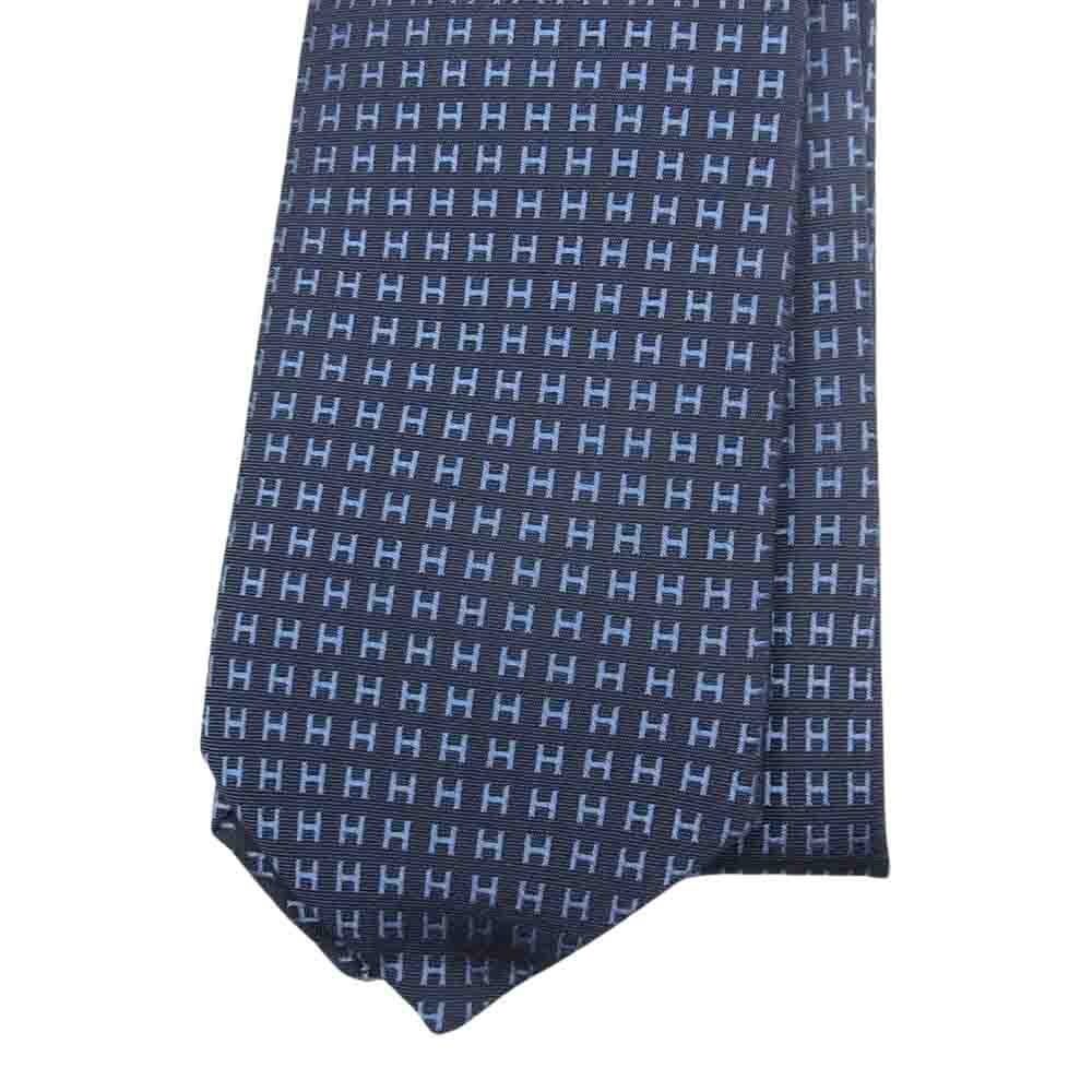 HERMES エルメス H038188T ファソネH シルク100％ ネクタイ タラサ/ブルー ネイビー系【極上美品】【中古】