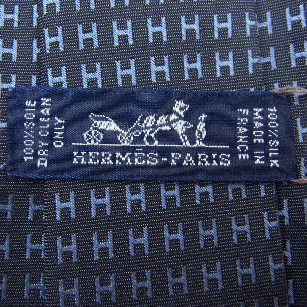 HERMES エルメス H038188T ファソネH シルク100％ ネクタイ タラサ/ブルー ネイビー系【極上美品】【中古】
