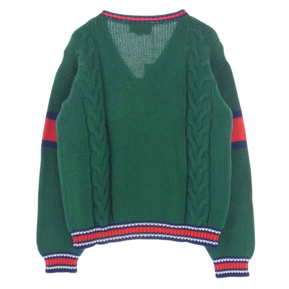 GUCCI グッチ 20SS 599310 XKA32 WOOL V NECK KNIT SWEATER ウール Vネック ケーブル ニット セーター グリーン系 L【美品】【中古】