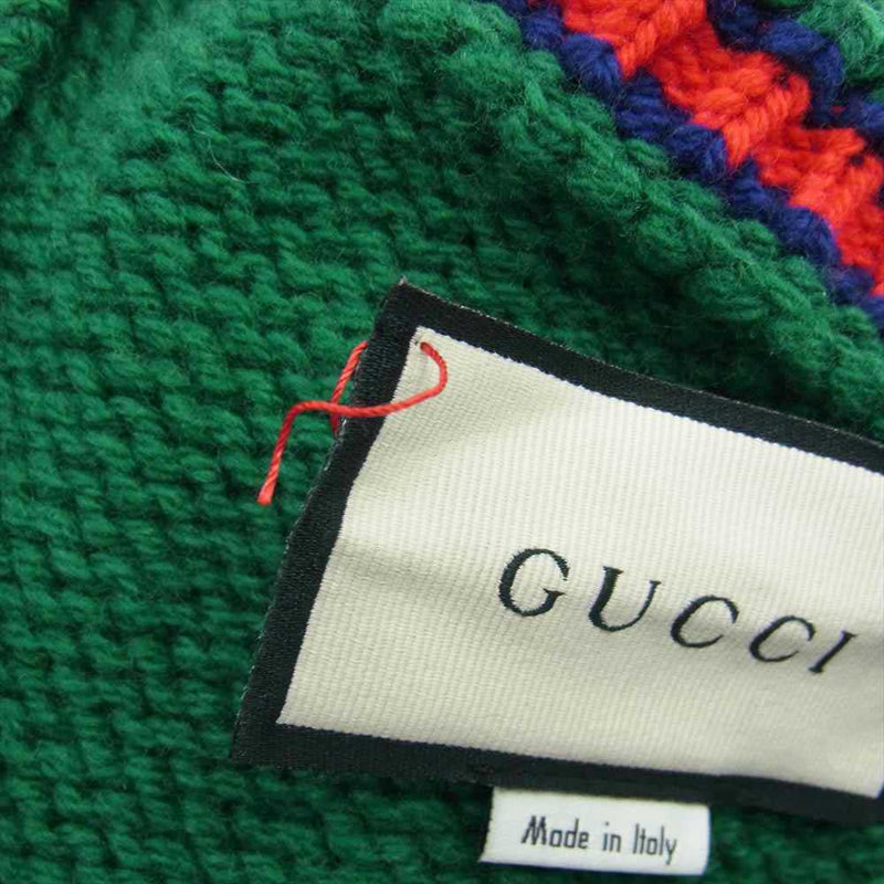 GUCCI グッチ 20SS 599310 XKA32 WOOL V NECK KNIT SWEATER ウール Vネック ケーブル ニット セーター グリーン系 L【美品】【中古】