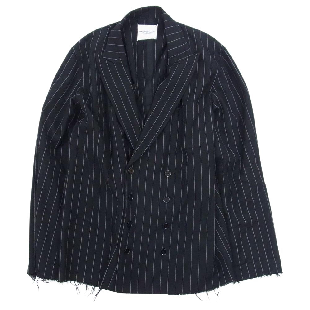 タカヒロ ミヤシタ ザ ソロイスト 15AW SJ-0022BAW15 ウール 裁ち切り ストライプ ダブル ピークドラペル ジャケット ブラック系 46【中古】