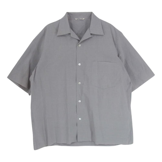 AURALEE オーラリー 17SS A7SS02WC SELVEDGE WEATHER CLOTH OPEN COLLARED ストライプ オープンカラー シャツ グレー系 3【中古】