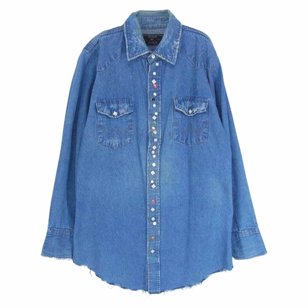 セブンバイセブン 16SS SS2016-7X7RWS REWORK WESTERN SHIRTS リワーク ウエスタン シャツ デニム ダメージ加工 インディゴブルー系 S【中古】