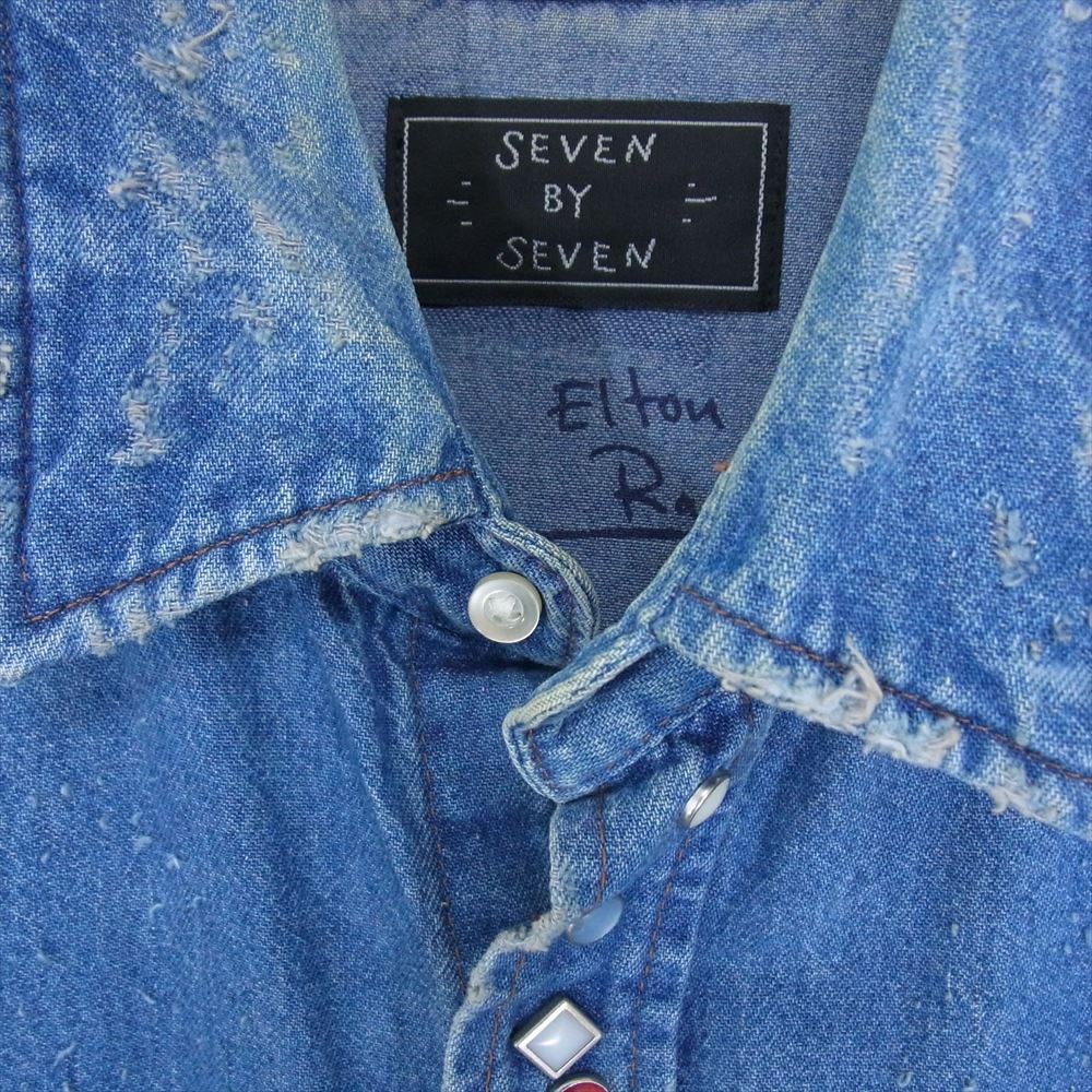 セブンバイセブン 16SS SS2016-7X7RWS REWORK WESTERN SHIRTS リワーク ウエスタン シャツ デニム ダメージ加工 インディゴブルー系 S【中古】