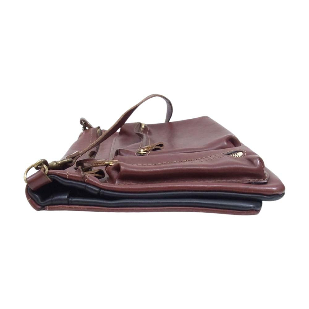 HERZ ヘルツ リバーシブル ワイド タイプ レザー ショルダー バッグ ブラウン系【中古】