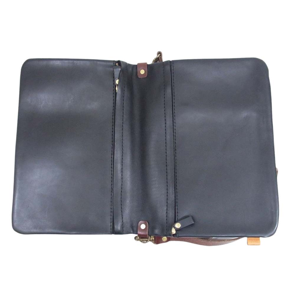 HERZ ヘルツ リバーシブル ワイド タイプ レザー ショルダー バッグ ブラウン系【中古】