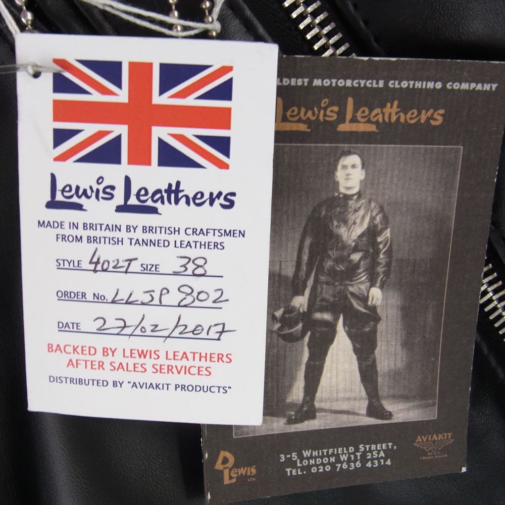 Lewis Leathers ルイスレザー 402T LIGHTNING TIGHT FIT ライトニング タイト フィット ホースハイド レザー ダブルライダース ジャケット ブラック系 38【中古】
