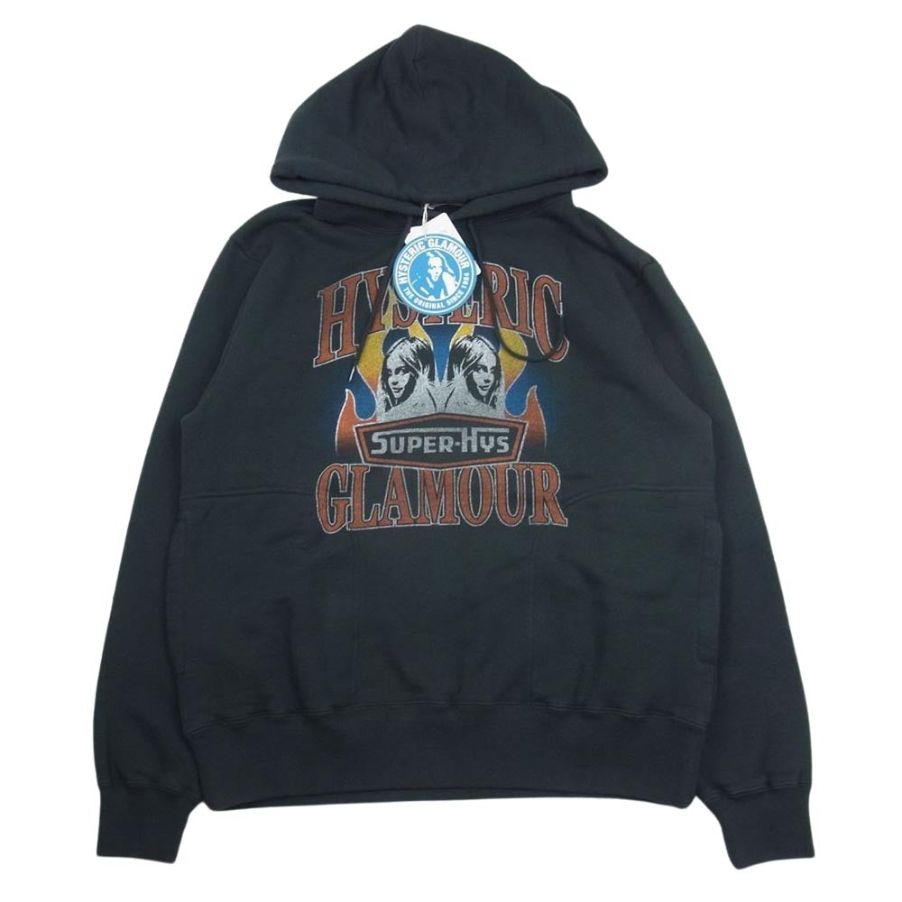 HYSTERIC GLAMOUR ヒステリックグラマー 02233CF13 FLARE WOMAN ガール プリント パーカー チャコール系 L【極上美品】【中古】