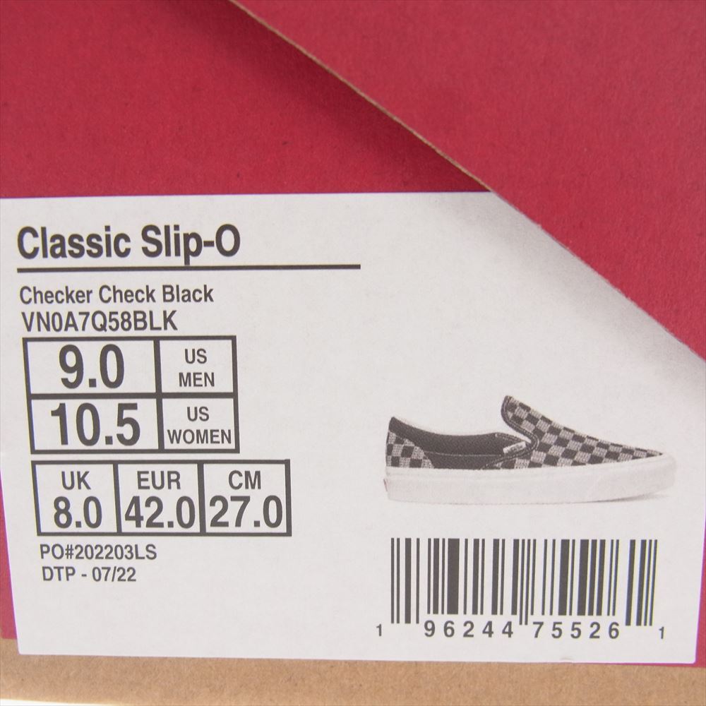 VANS バンズ VN0A7Q58BLK CLASSIC SLIP ON checker check black クラシック スリッポン スニーカー ブラック系 27cm【中古】