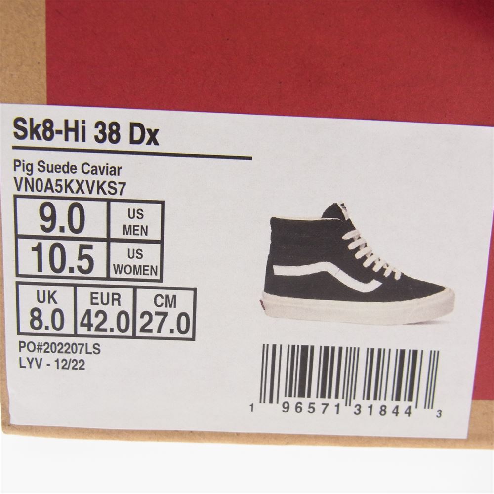 VANS バンズ VN0A5KXVKS7 Sk8-Hi 38 Dx Pig Suede Caviar スエード スケートハイ ハイカット スニーカー ブラック系 27cm【中古】