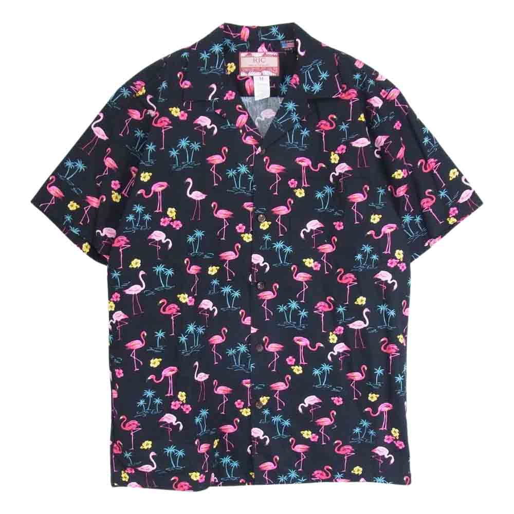 ロバート J クランシー 36708 RJC USA製 フラミンゴ 総柄 コットン アロハシャツ 半袖 ブラック系 M【中古】