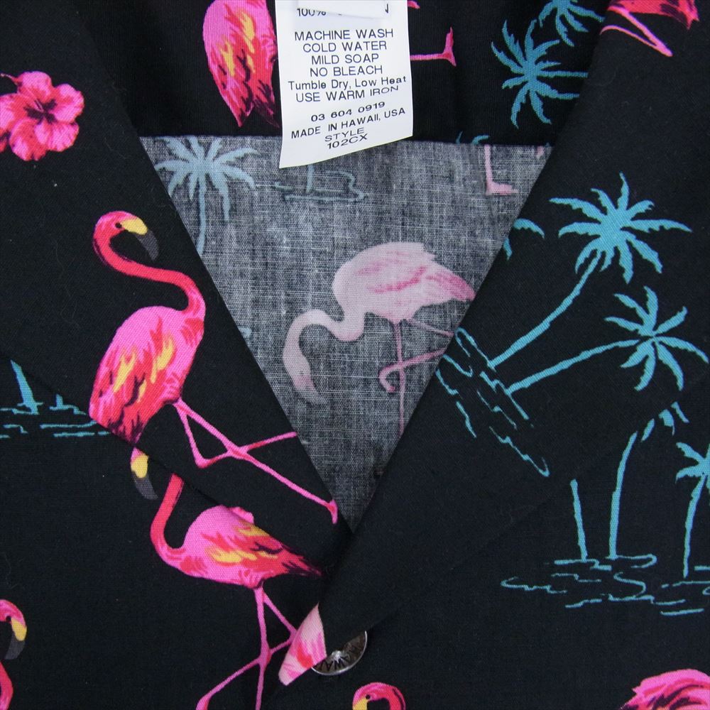ロバート J クランシー 36708 RJC USA製 フラミンゴ 総柄 コットン アロハシャツ 半袖 ブラック系 M【中古】