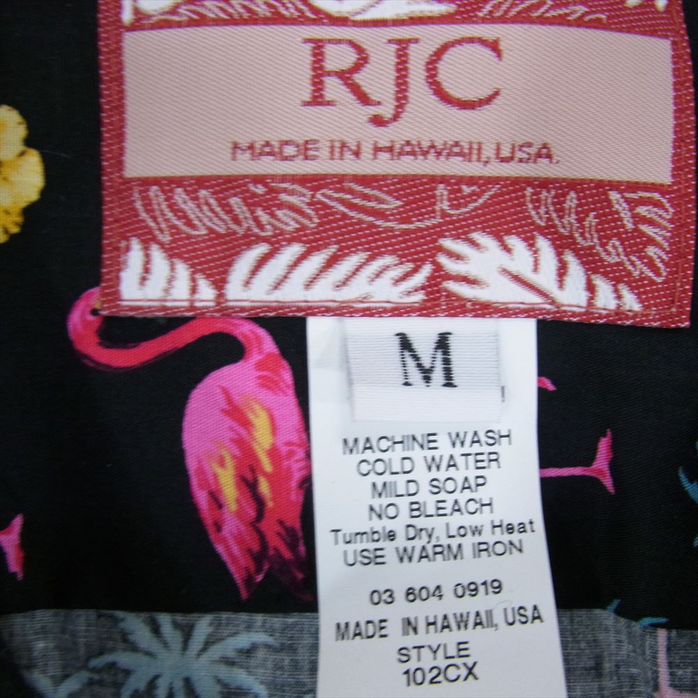 ロバート J クランシー 36708 RJC USA製 フラミンゴ 総柄 コットン アロハシャツ 半袖 ブラック系 M【中古】