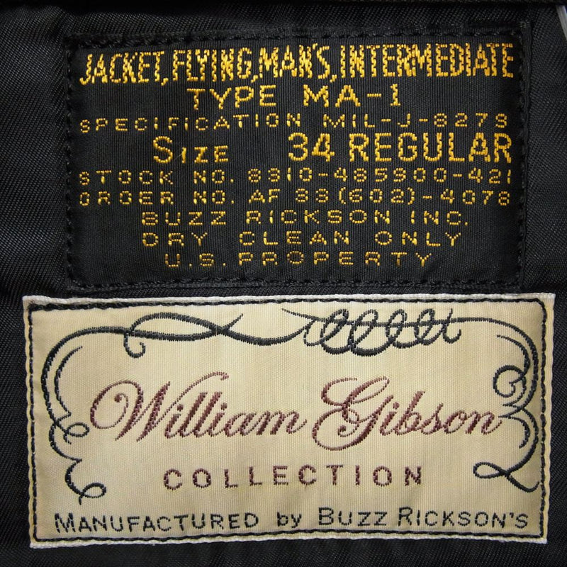 Buzz Rickson's バズリクソンズ BR11180 WILLIAM GIBSON COLLECTION ウィリアム ギブソン MA1 フライトジャケット ブラック系 34【中古】