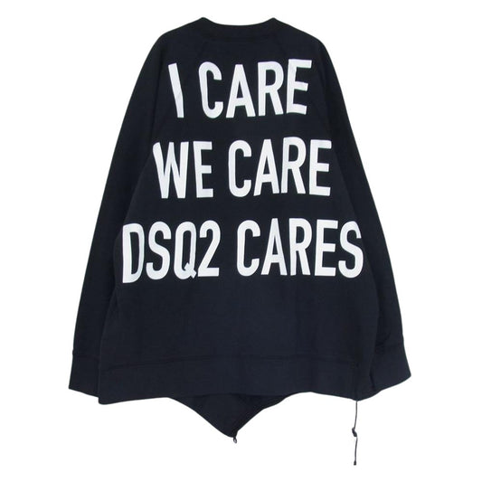 DSQUARED2 ディースクエアード 21SS S74GU0500 CARES CREWNECK SWEATSHIRT バックロゴプリント オーバーサイズ 変形 クルーネック スウェット ブラック系 M【中古】