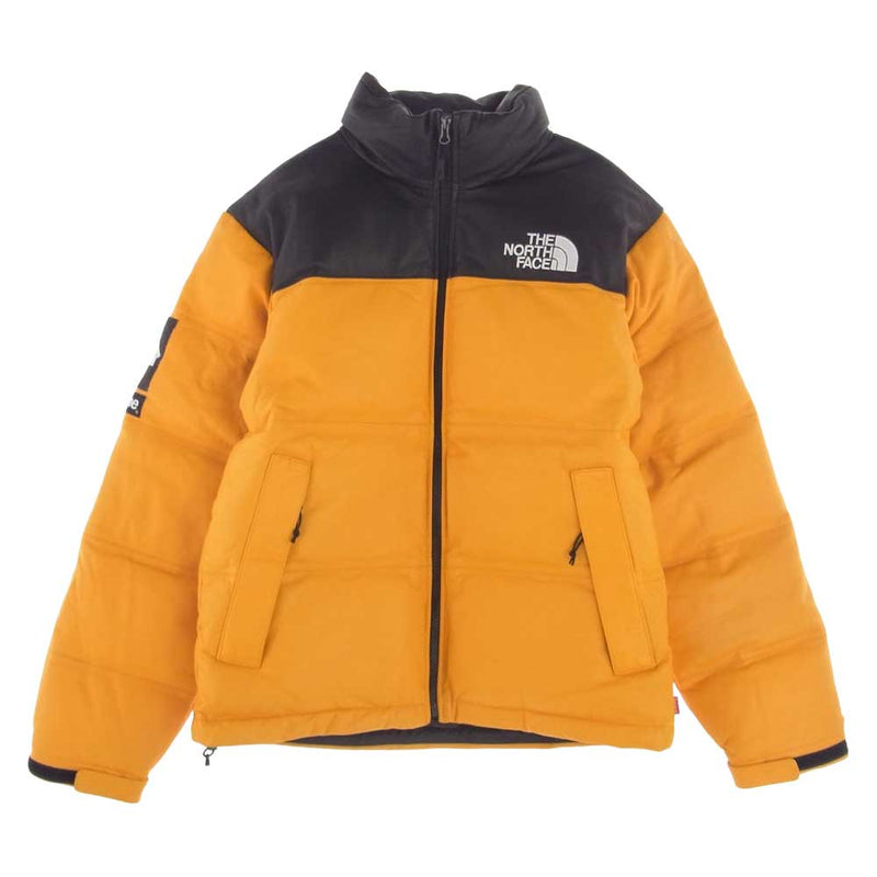 Supreme シュプリーム 17AW × THE NORTH FACE ノースフェイス Leather Nuptse Jacket レザー ヌプシ ダウン ジャケット イエロー系【美品】【中古】