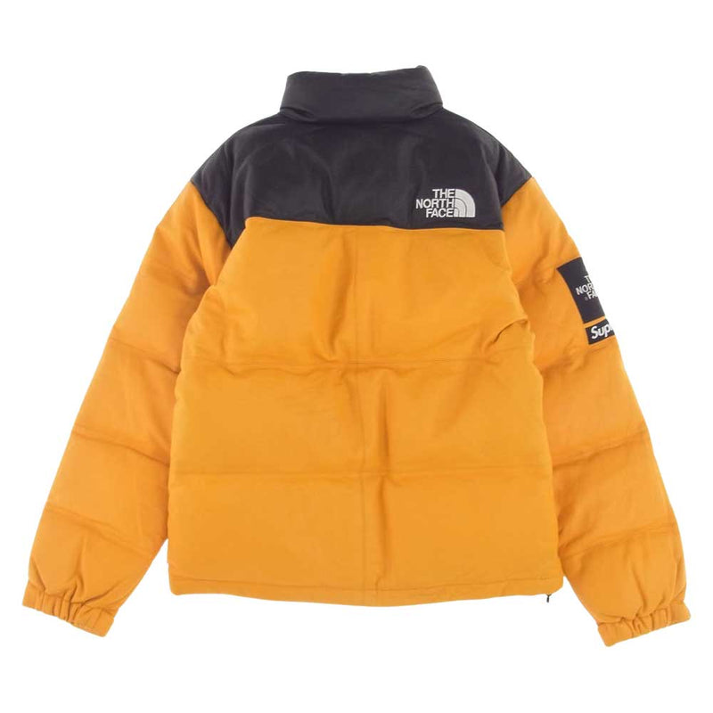 Supreme シュプリーム 17AW × THE NORTH FACE ノースフェイス Leather Nuptse Jacket レザー ヌプシ ダウン ジャケット イエロー系【美品】【中古】