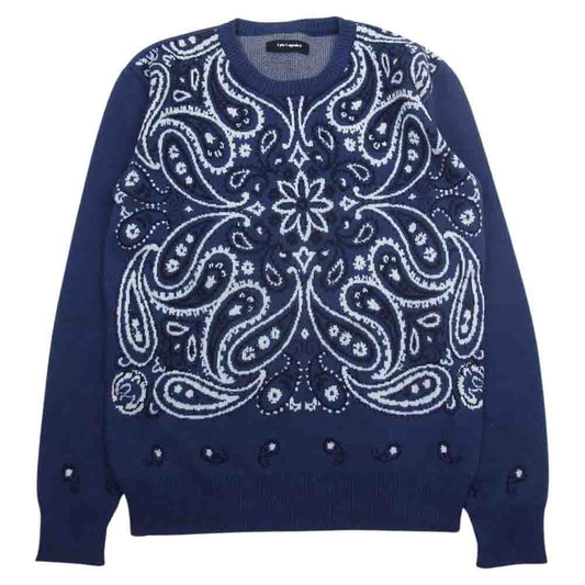 1piu1uguale3 ウノピュウノウグァーレトレ MRK031 ペイズリー柄 コットン ニット セーター ネイビー系 4【中古】