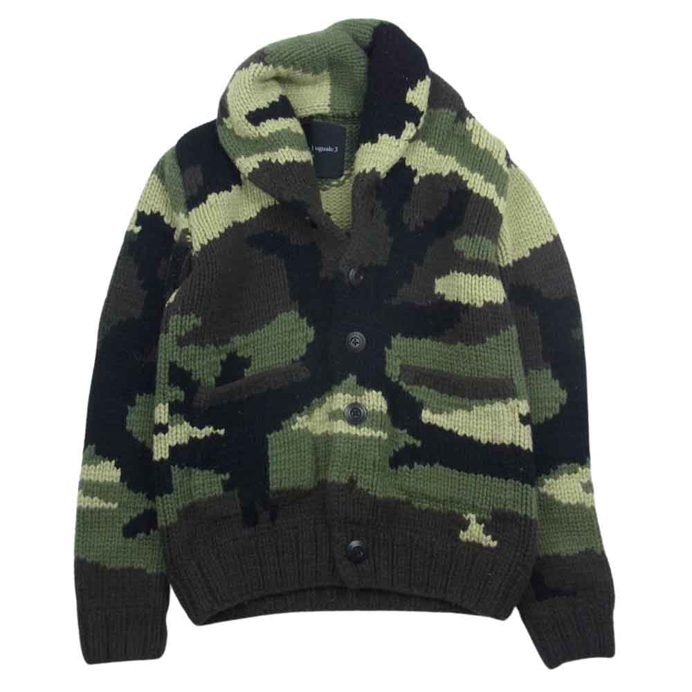 1piu1uguale3 ウノピュウノウグァーレトレ MRK004 SHAWL CARDIGAN BIG CAMO カモ柄 ショールカラー ニット カーディガン グリーン系 カーキ系 4【中古】
