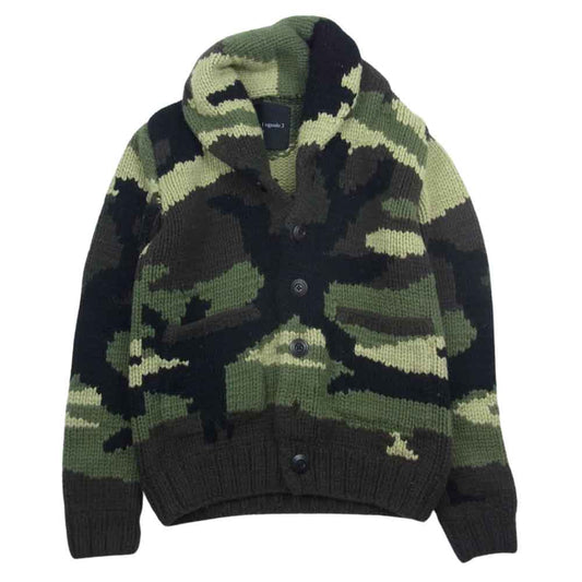 1piu1uguale3 ウノピュウノウグァーレトレ MRK004 SHAWL CARDIGAN BIG CAMO カモ柄 ショールカラー ニット カーディガン グリーン系 カーキ系 4【中古】