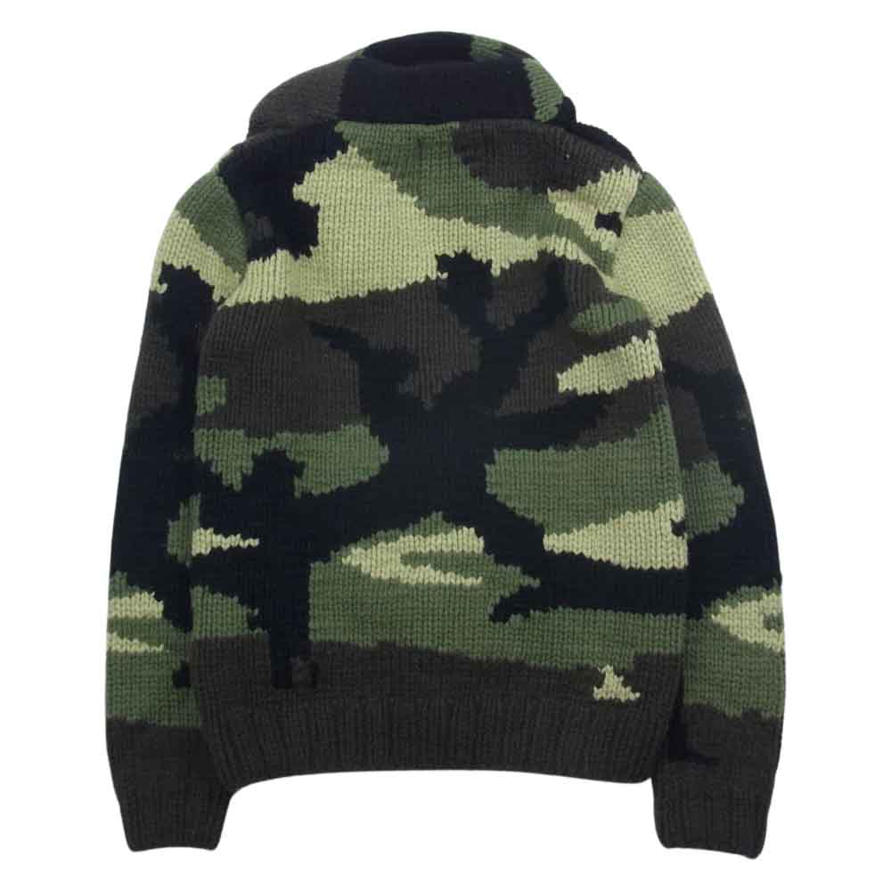 1piu1uguale3 ウノピュウノウグァーレトレ MRK004 SHAWL CARDIGAN BIG CAMO カモ柄 ショールカラー ニット カーディガン グリーン系 カーキ系 4【中古】