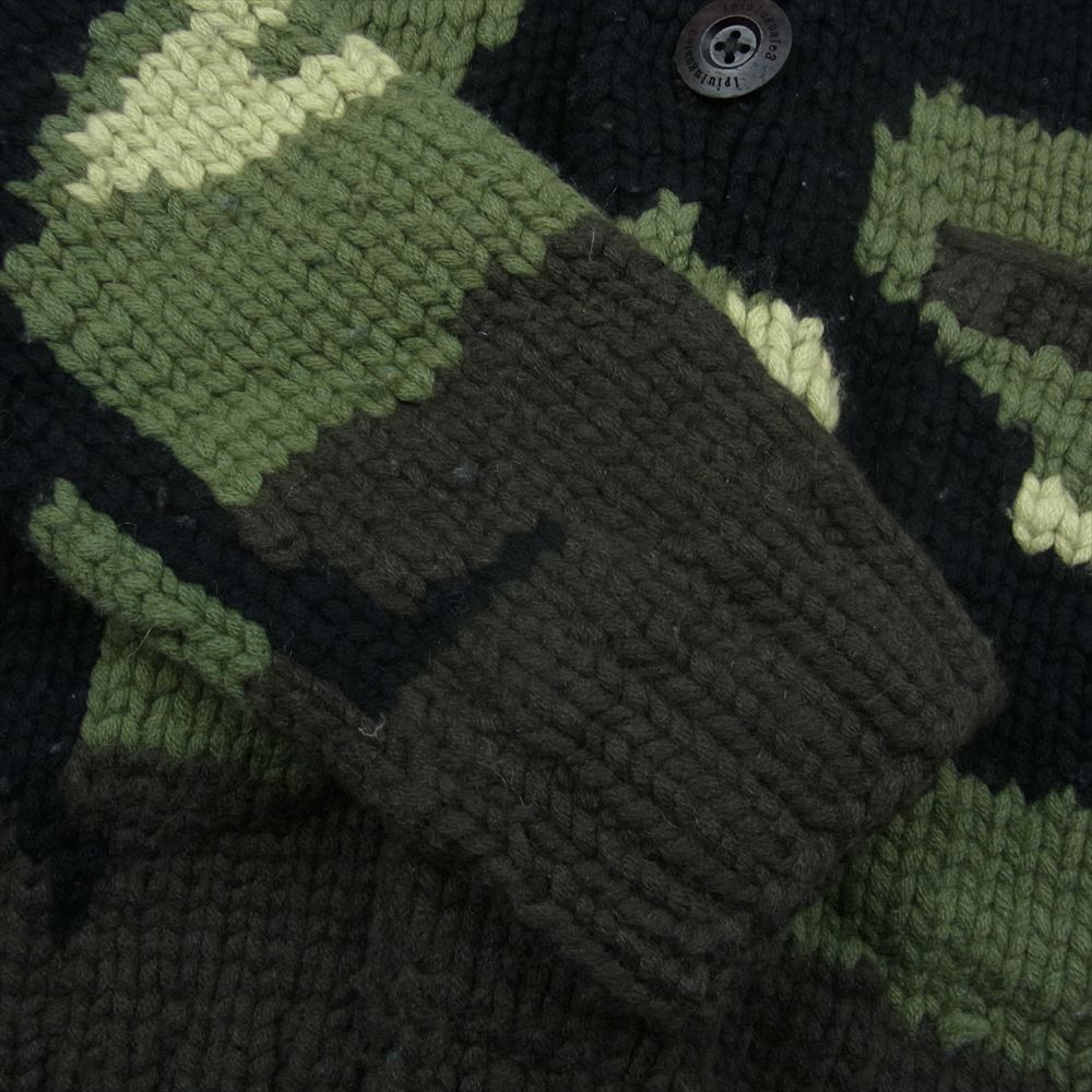 1piu1uguale3 ウノピュウノウグァーレトレ MRK004 SHAWL CARDIGAN BIG CAMO カモ柄 ショールカラー ニット カーディガン グリーン系 カーキ系 4【中古】