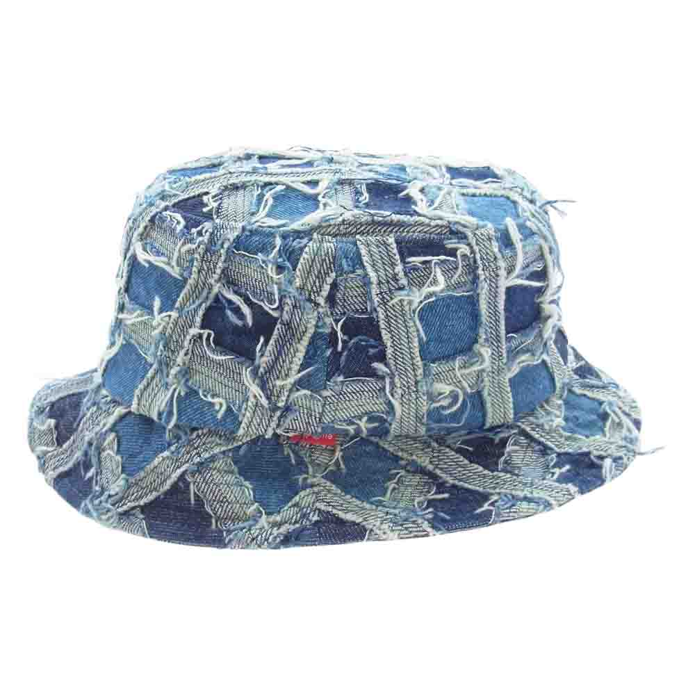 Supreme シュプリーム 23SS Frayed Patchwork Denim Crusher フリンジ パッチワーク デニム クラッシャー バケット ハット インディゴブルー系 M/L【新古品】【未使用】【中古】