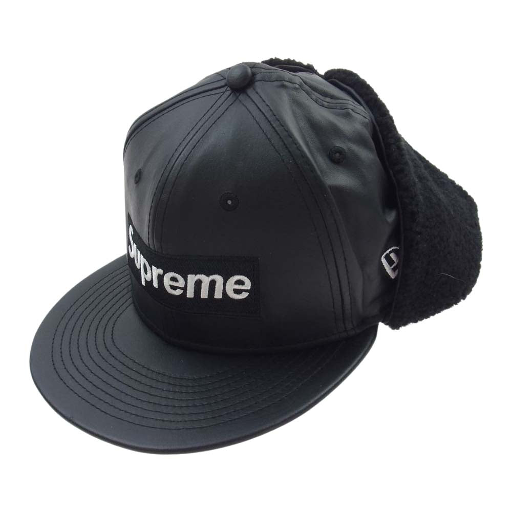 Supreme シュプリーム 22AW × New Era Leather Earflap Box Logo レザー イヤーフラップ ボックス ロゴ ニューエラ キャップ 帽子 ブラック系 7.375【中古】