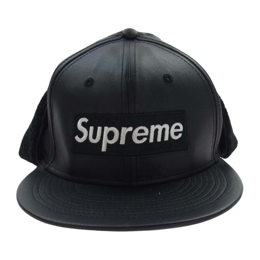 Supreme シュプリーム 22AW × New Era Leather Earflap Box Logo レザー イヤーフラップ ボックス ロゴ ニューエラ キャップ 帽子 ブラック系 7.375【中古】