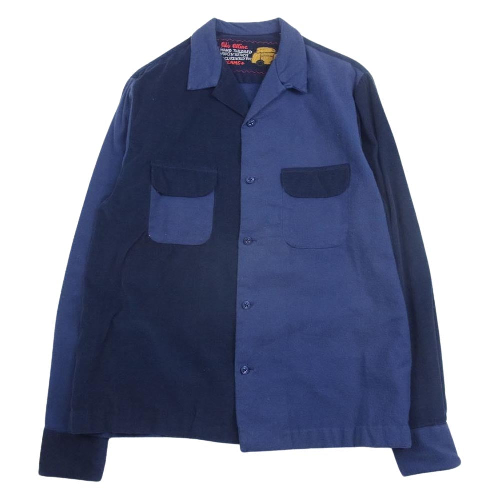 BEAMS ビームス PLUS × AL'S ATTIRE アルズアタイア コーデュロイ フランネル ボックス コンビ 長袖 シャツ ネイビー系 M【中古】