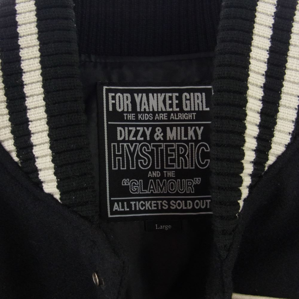 HYSTERIC GLAMOUR ヒステリックグラマー 21AW VIXEN GIRL刺繍 ヴァーシティ ジャケット ヴィクセンガール 袖シープレザー スタジャン ブラック系 L【中古】