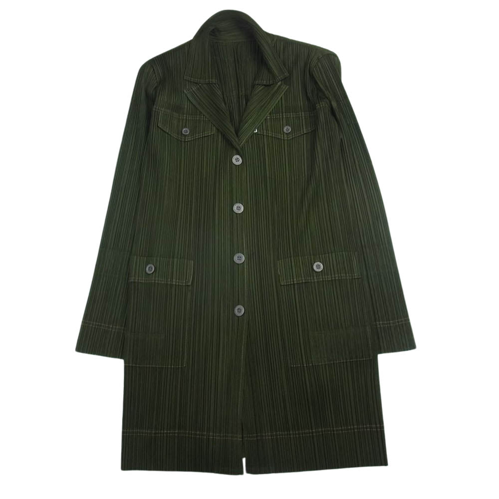 PLEATS PLEASE プリーツプリーズ イッセイミヤケ PP73-JA426 プリーツ加工 ダブルブレスト ポケット コート カーキ系 3【中古】