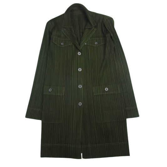 PLEATS PLEASE プリーツプリーズ イッセイミヤケ PP73-JA426 プリーツ加工 ダブルブレスト ポケット コート カーキ系 3【中古】