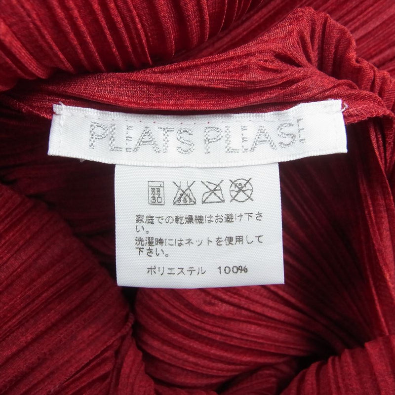 PLEATS PLEASE プリーツプリーズ イッセイミヤケ PP63-JH147 プリーツ加工 スタンドカラー チャイナ ドラゴンボタン 総柄 七分袖 ロング ワンピース レッド系 3【美品】【中古】