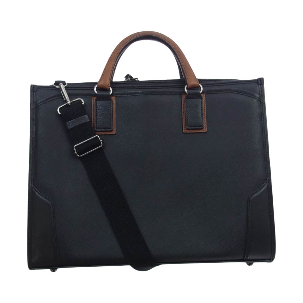 豊岡鞄 craftsmanship サフィアーノ 2ルーム 2way ショルダー ブリーフケース ビジネス バッグ ブラック系【中古】
