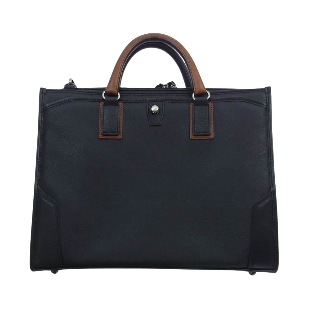 豊岡鞄 craftsmanship サフィアーノ 2ルーム 2way ショルダー ブリーフケース ビジネス バッグ ブラック系【中古】