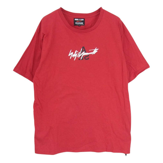 Yohji Yamamoto ヨウジヤマモト 22SS WILDSIDE ワイルドサイド × WIND AND SEA ウィンダンシー Triangle Logo T-shirt トライアングル ロゴ プリント スリッド ジップ 半袖 Tシャツ レッド系 2【中古】