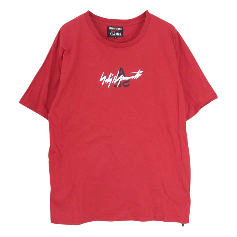 Yohji Yamamoto ヨウジヤマモト 22SS WILDSIDE ワイルドサイド × WIND AND SEA ウィンダンシー Triangle Logo T-shirt トライアングル ロゴ プリント スリッド ジップ 半袖 Tシャツ レッド系 2【中古】