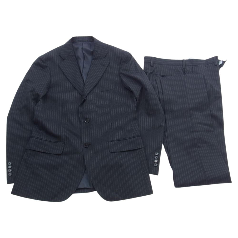 URBAN RESEARCH アーバンリサーチ Tasmania Wool タスマニアウール ピンストライプ スーツ 2B テーラードジャケット スラックスパンツ セットアップ ネイビー系 46【美品】【中古】