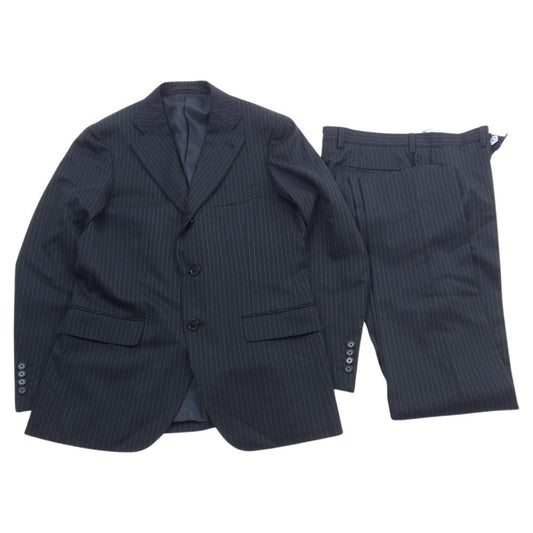 URBAN RESEARCH アーバンリサーチ Tasmania Wool タスマニアウール ピンストライプ スーツ 2B テーラードジャケット スラックスパンツ セットアップ ネイビー系 46【美品】【中古】