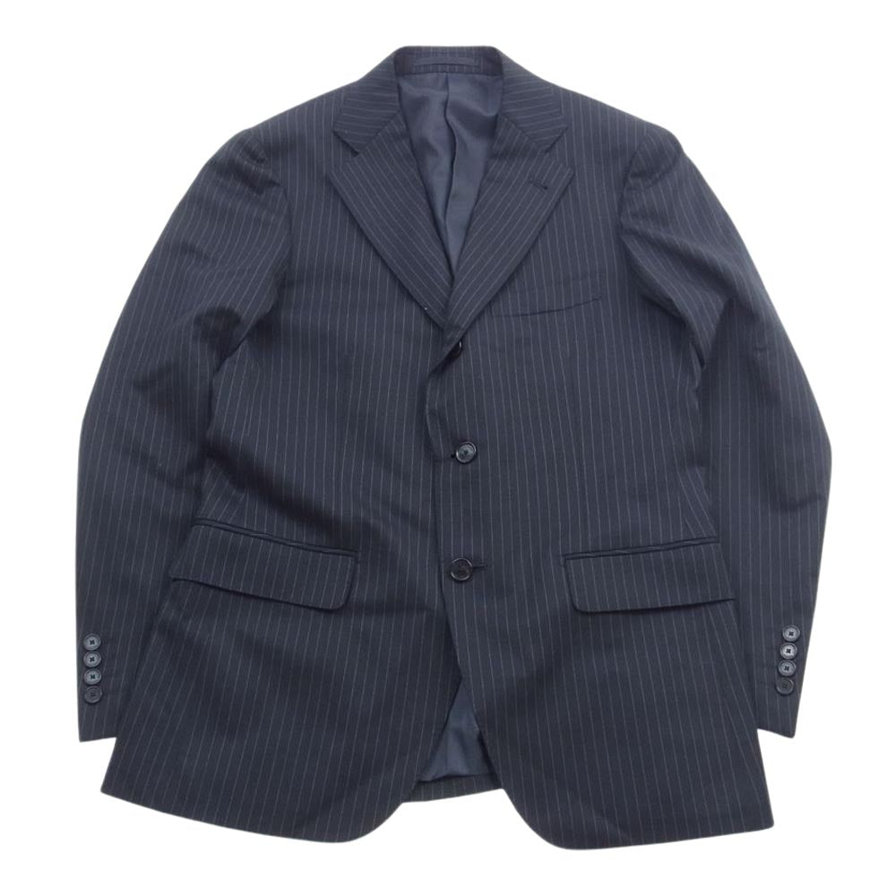 URBAN RESEARCH アーバンリサーチ Tasmania Wool タスマニアウール ピンストライプ スーツ 2B テーラードジャケット スラックスパンツ セットアップ ネイビー系 46【美品】【中古】