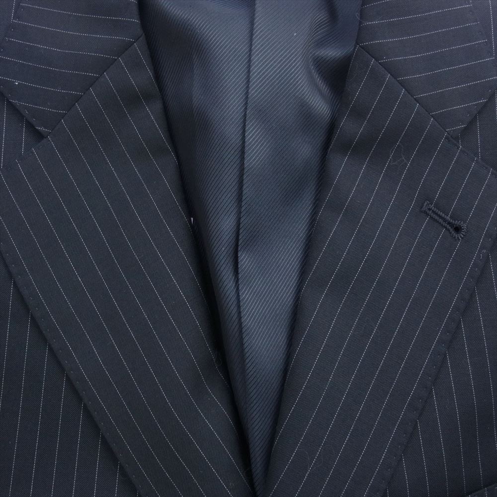 URBAN RESEARCH アーバンリサーチ Tasmania Wool タスマニアウール ピンストライプ スーツ 2B テーラードジャケット スラックスパンツ セットアップ ネイビー系 46【美品】【中古】