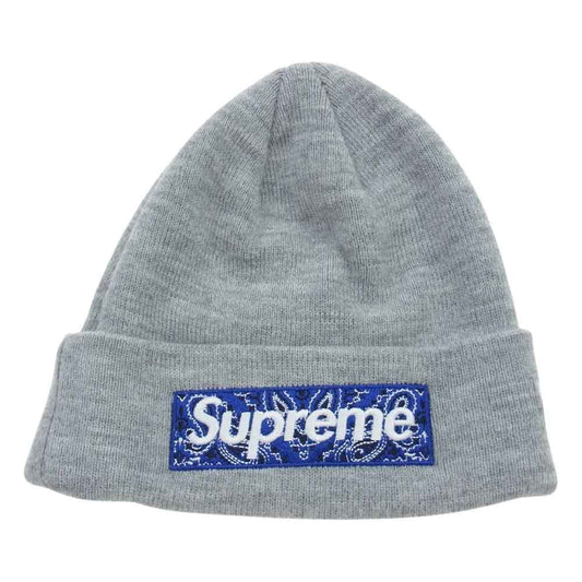 Supreme シュプリーム NEWERA BANDANA Box Logo Beanie ニューエラ バンダナ ボックスロゴ ビーニー ニット帽  グレー系【中古】