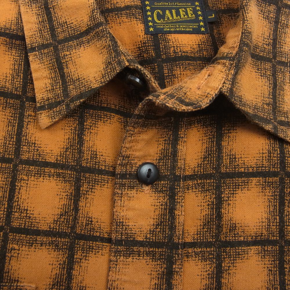 CALEE キャリー L/S PRINT CHECK SHIRT プリント チェック シャツ 長袖　 オレンジ系 L【中古】
