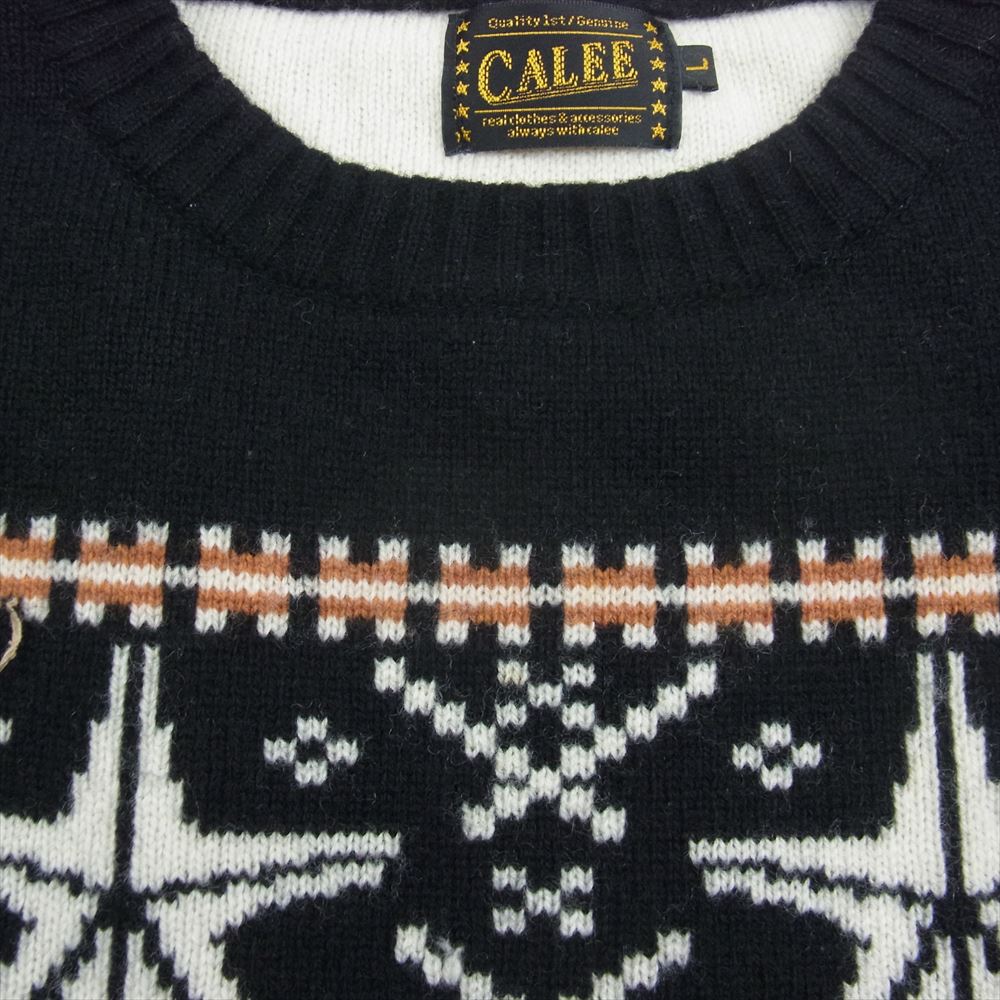 CALEE キャリー ノルディック柄 ウールジャガード ニット ブラック系 L【中古】